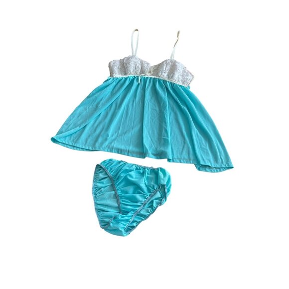 Vintage 80s 2Pc Lace & Chiffon Babydoll Sheer Lingerie Slip Dress Cami Sleepset - Picture 7 of 12